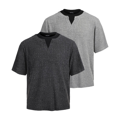 TZ killer Stripe splicing knit美式条纹针织假两件短袖T恤上衣