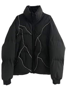 【TZ killer】暗黑线条明线高领棉衣 男女宽松冬款保暖棉服外套