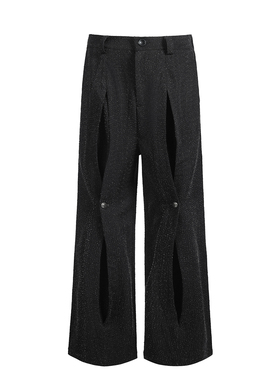 TZ killer「黑雾褶裥」肌理面料天丝混纺 纽扣微喇裤阔腿百搭西裤