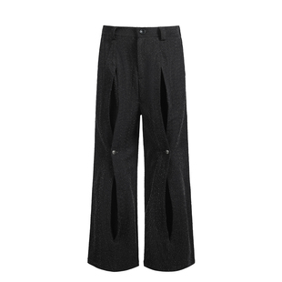 TZ killer「黑雾褶裥」肌理面料天丝混纺 纽扣微喇裤阔腿百搭西裤