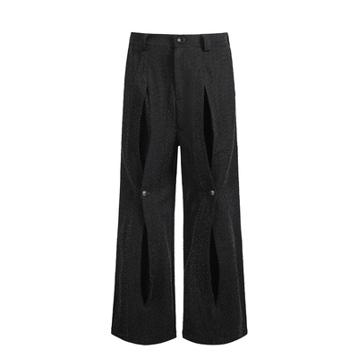 TZ killer「黑雾褶裥」肌理面料天丝混纺 纽扣微喇裤阔腿百搭西裤