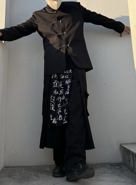 【TZ killer】暗黑文字贴布裙摆无性别裙裤 男女宽松百搭九分裤