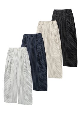 TZ killer Striped Pleats 条纹褶皱西裤 百搭宽松弯刀阔腿长裤