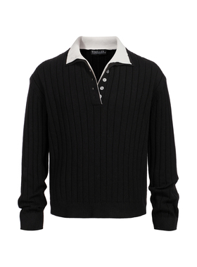 【TZ killer】DOUBLECOLLAR内搭翻领立领长袖毛衣 条纹羊毛打底衫