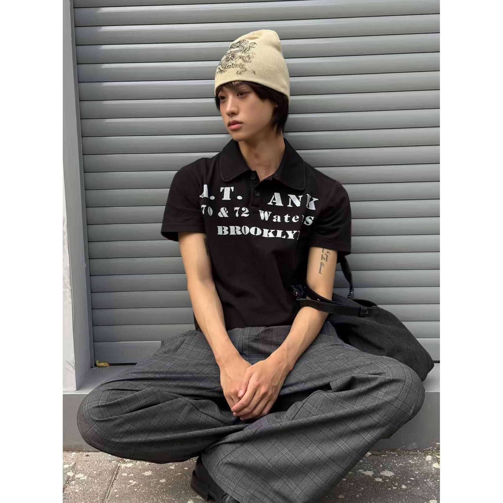 短袖美式印花水洗做旧