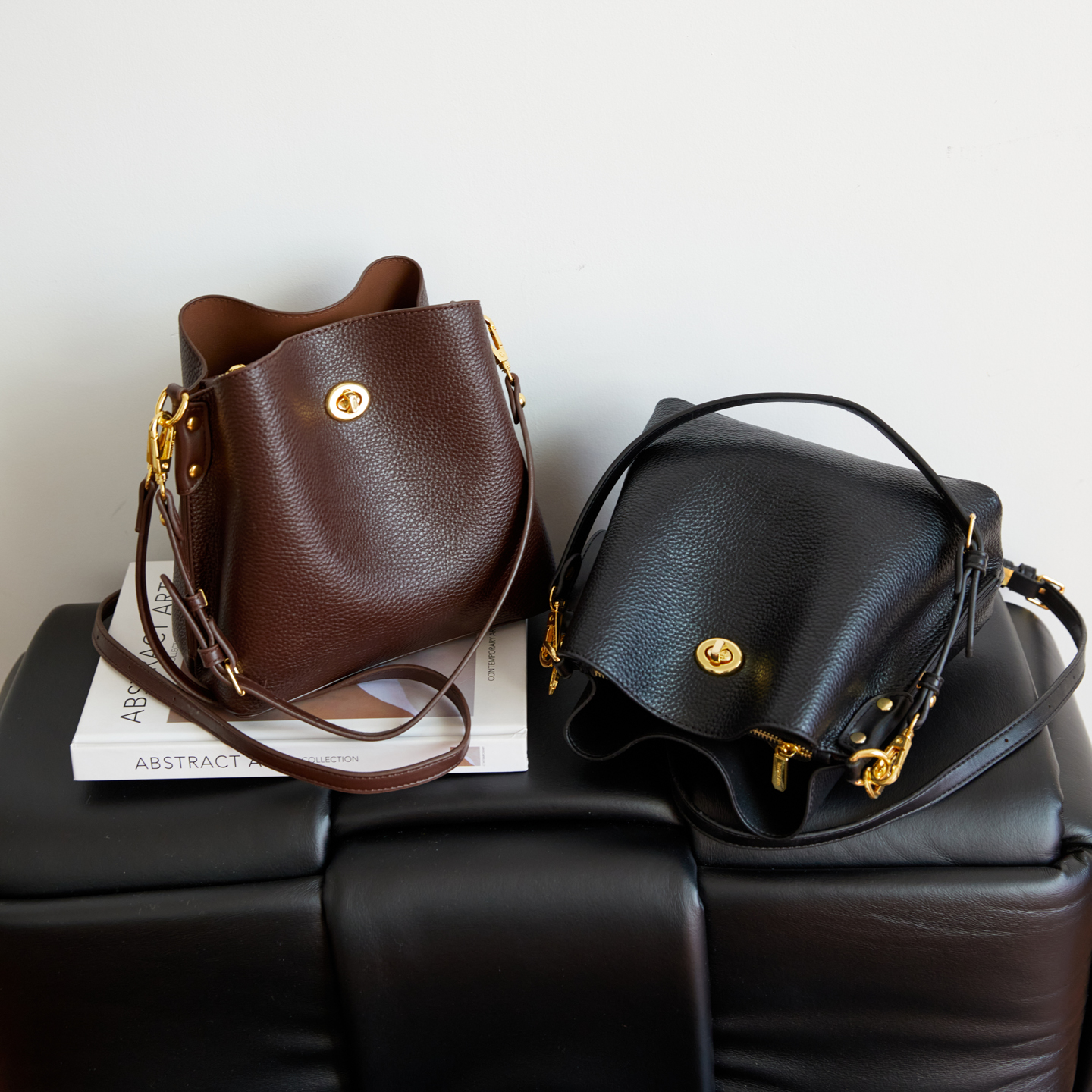 LAOYJA轻奢时尚荔枝纹软皮水桶包