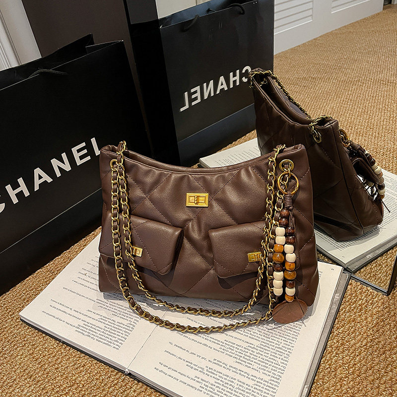 小香风包包女2025新款超火小众设计菱格链条托特包百搭单肩斜挎包,箱包皮具/热销女包/男包,通用款女包,淘宝优惠券,粉丝福利购,淘宝优惠卷