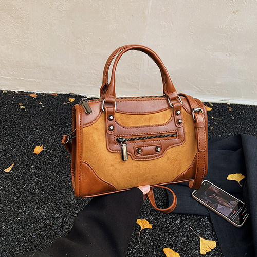 LAOYJA复古轻奢麂皮绒手提枕头包