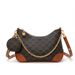 超火小包包女2025新款小众设计老花链条腋下牛角包百搭单肩斜挎包