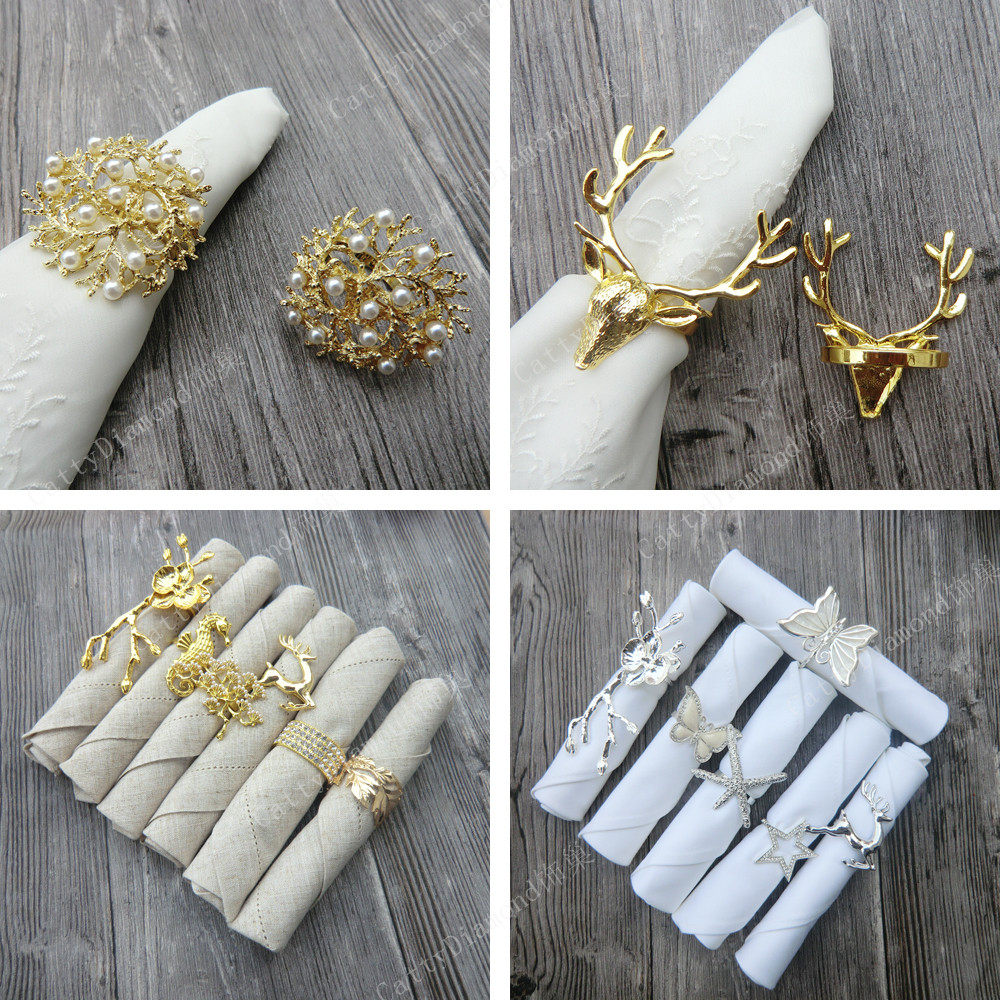 精致金银色餐扣样板房餐厅酒店西餐梅花鹿等多种造型合金餐巾环圈