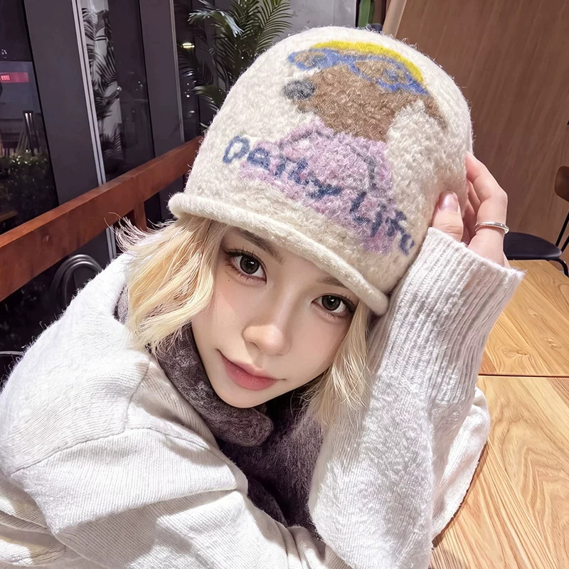 秋冬女可爱小狗护耳针织毛线帽