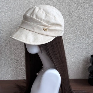 日系亚麻薄款褶皱渔夫帽文艺显脸小夏季遮阳防晒帽马术帽贝雷帽女