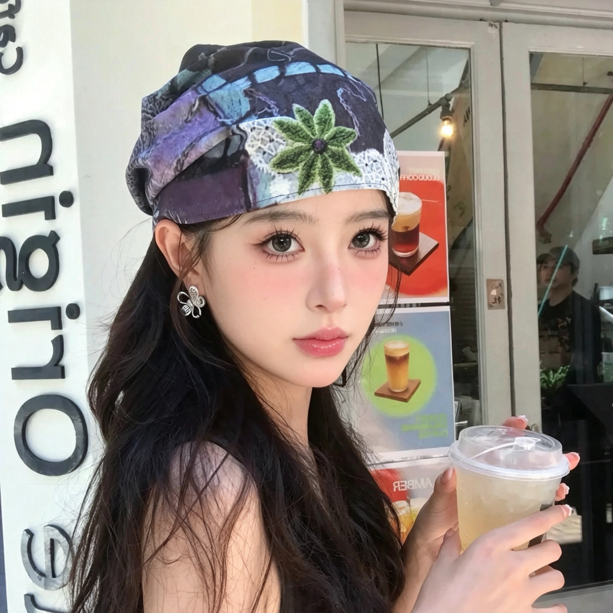 韩系扎染双面戴显脸小堆堆帽女