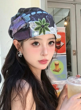 韩系扎染双面戴显脸小堆堆帽女