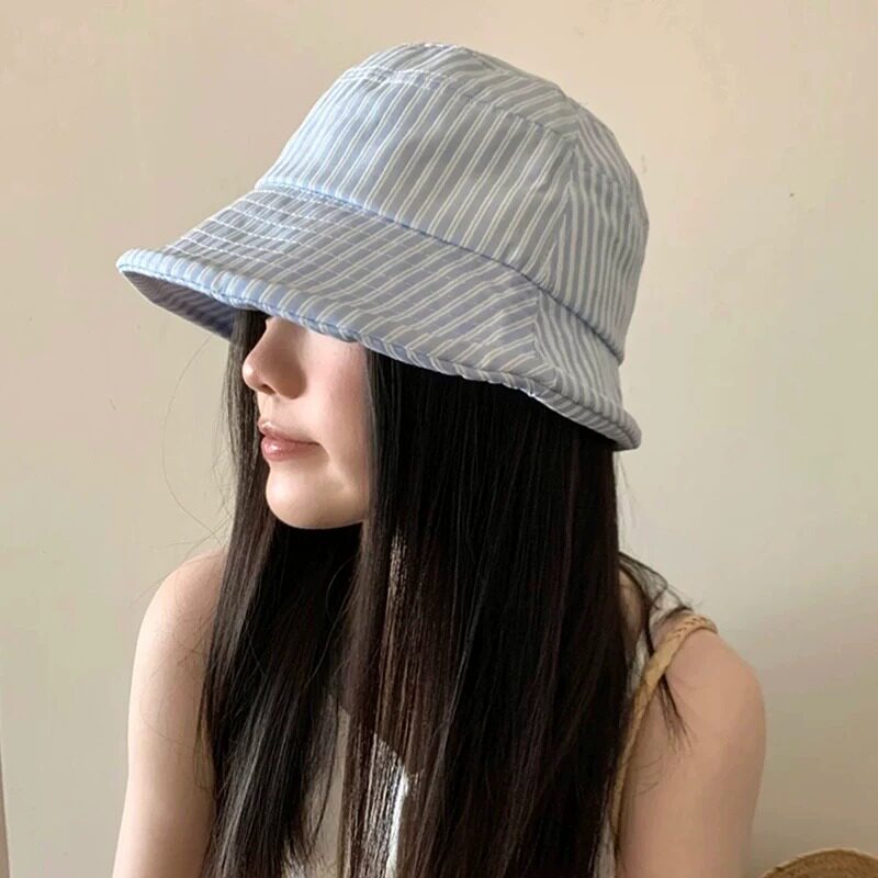 日系条纹渔夫帽夏季防晒显脸小