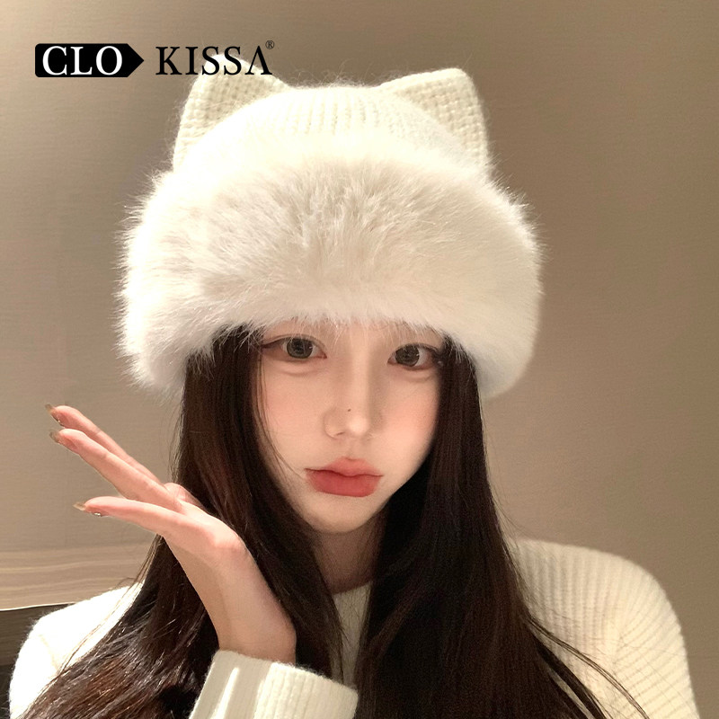 可爱猫耳朵针织毛线帽女士秋冬季