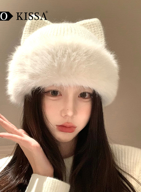 可爱猫耳朵针织毛线帽女士秋冬季