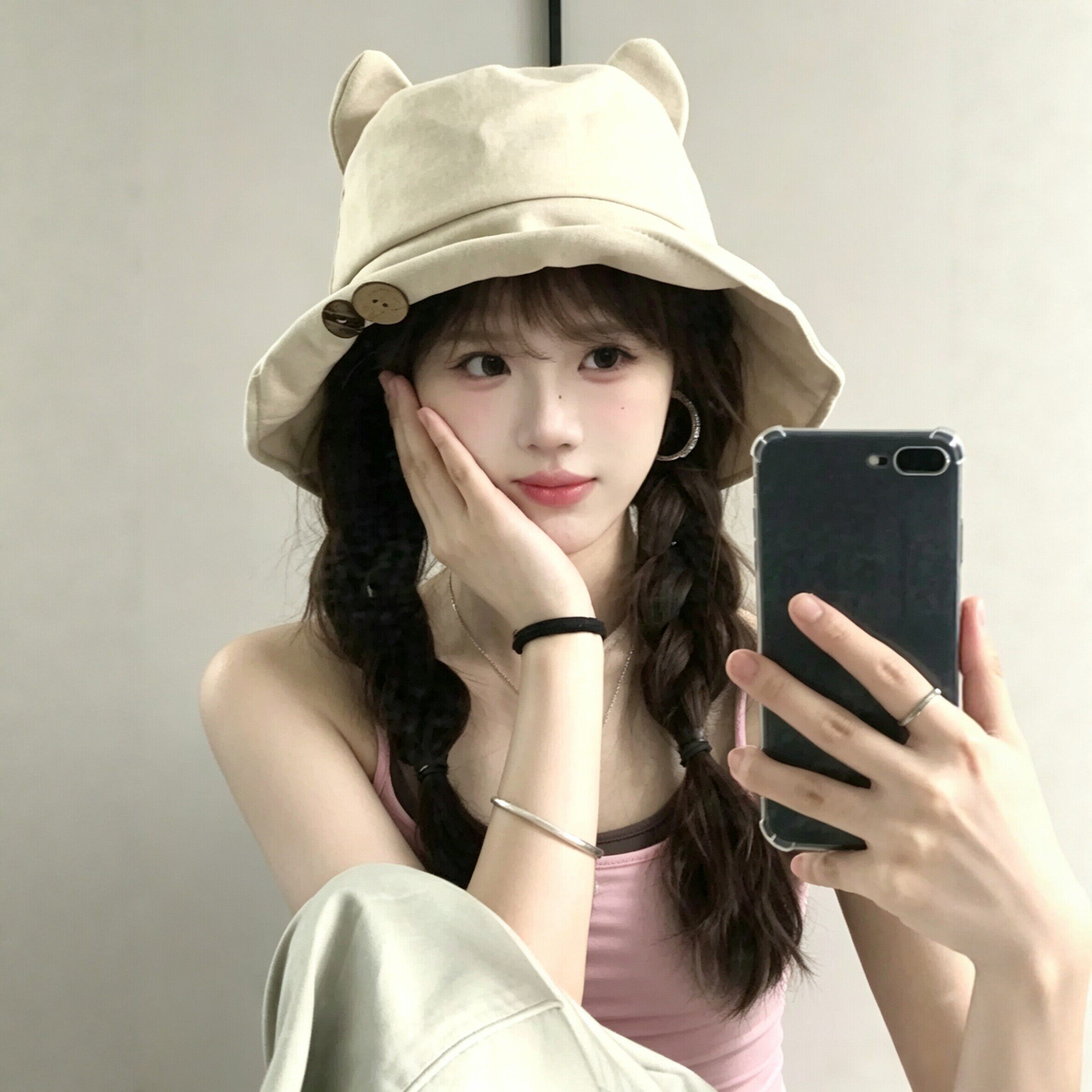 日系猫耳双面戴防晒渔夫帽女款