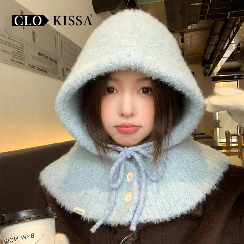 蓝色巴拉克拉法帽子女秋冬加厚