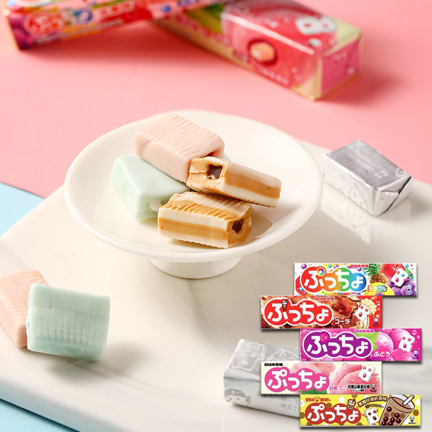 日本进口uha悠哈普超果汁夹心软糖白桃水果糖多种口味网红零食