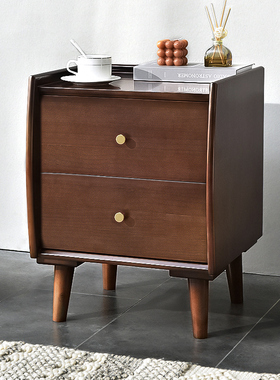 全实木床头柜床边柜现代轻奢胡桃色灰色北欧创意卧室40cm宽纯松木