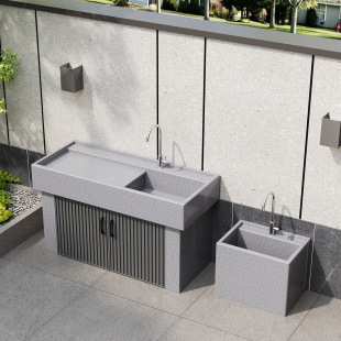 天然花岗岩带搓板洗衣池户外庭院水池洗手台石头水槽铝合金柜门