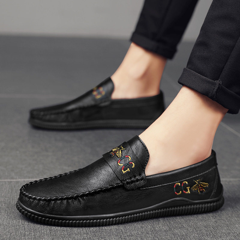 2025秋款奥伦潮流豆豆鞋百搭商务休闲皮鞋时尚套脚一脚蹬懒人男鞋