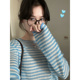 马海毛韩系条纹圆领毛衣女长袖 慵懒风上衣 百搭针织衫