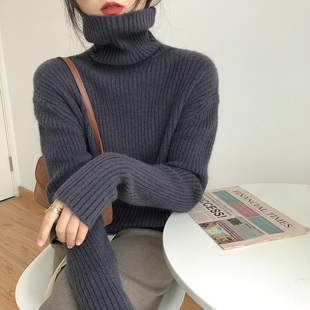 慵懒风套头高领毛衣女秋冬装复古日系2023新款韩版针织打底衫上衣