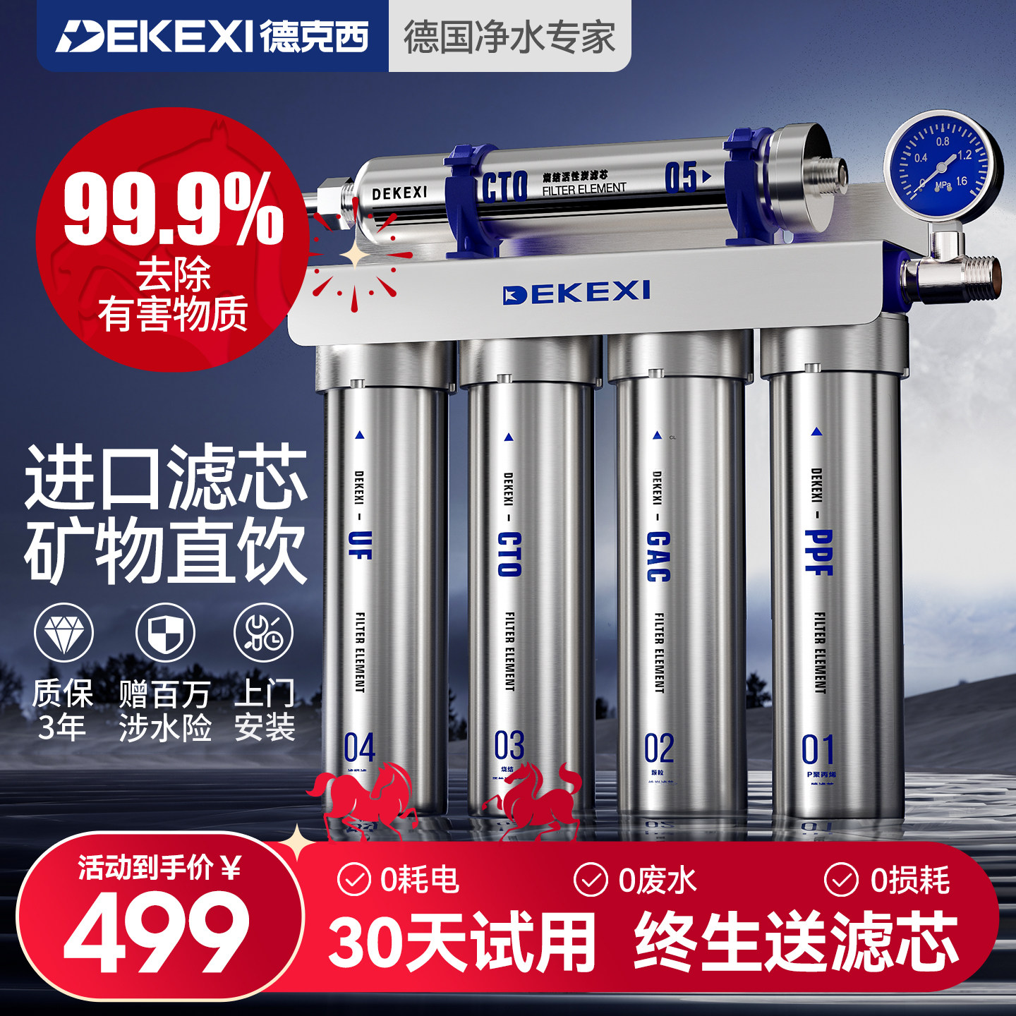 德国德克西净水器家用直饮厨房自来水前置过滤器富锶超滤厨下净化
