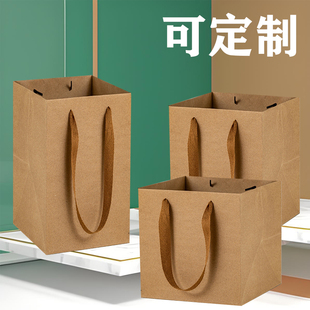 牛皮纸宽底包装袋蛋糕烘焙食品打包袋外卖手提袋 快餐龙虾外送袋