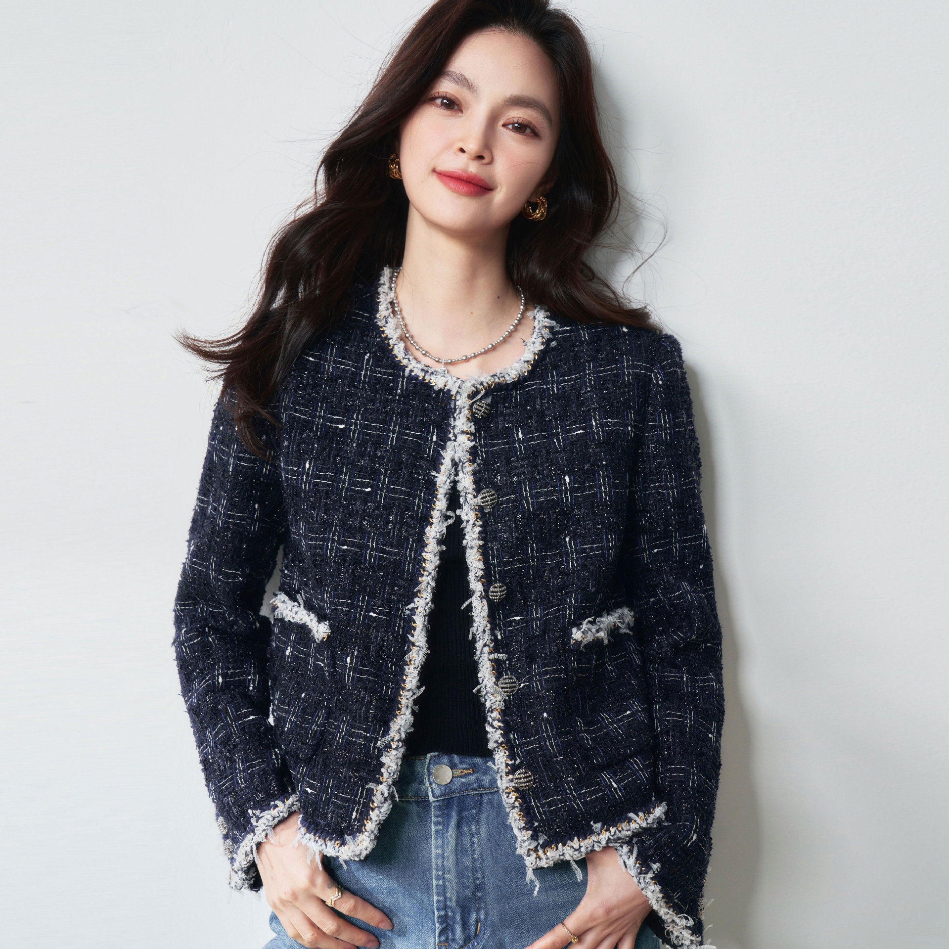 26春装女士[星河月夜]高级感小香风羊毛肌理感圆领气质毛呢短外套