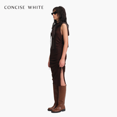 CONCISE-WHITE简白 连帽抽绳无袖连衣裙女24春季新品设计师品牌