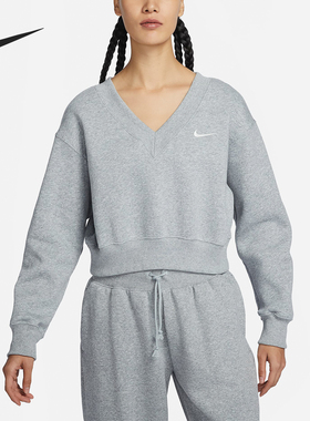 Nike/耐克正品新款女士针织加绒V领套头短款卫衣FN3652-063
