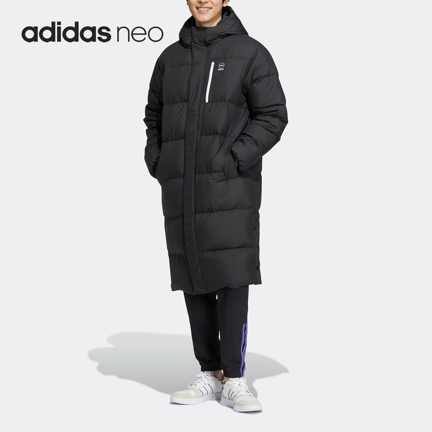 Adidas/阿迪达斯正品NEO保暖中长款男女同款运动休闲羽绒服HN4786