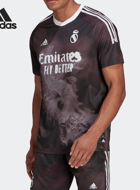 Adidas/阿迪达斯正品足球运动男士宽松透气套头短袖T恤GJ9110