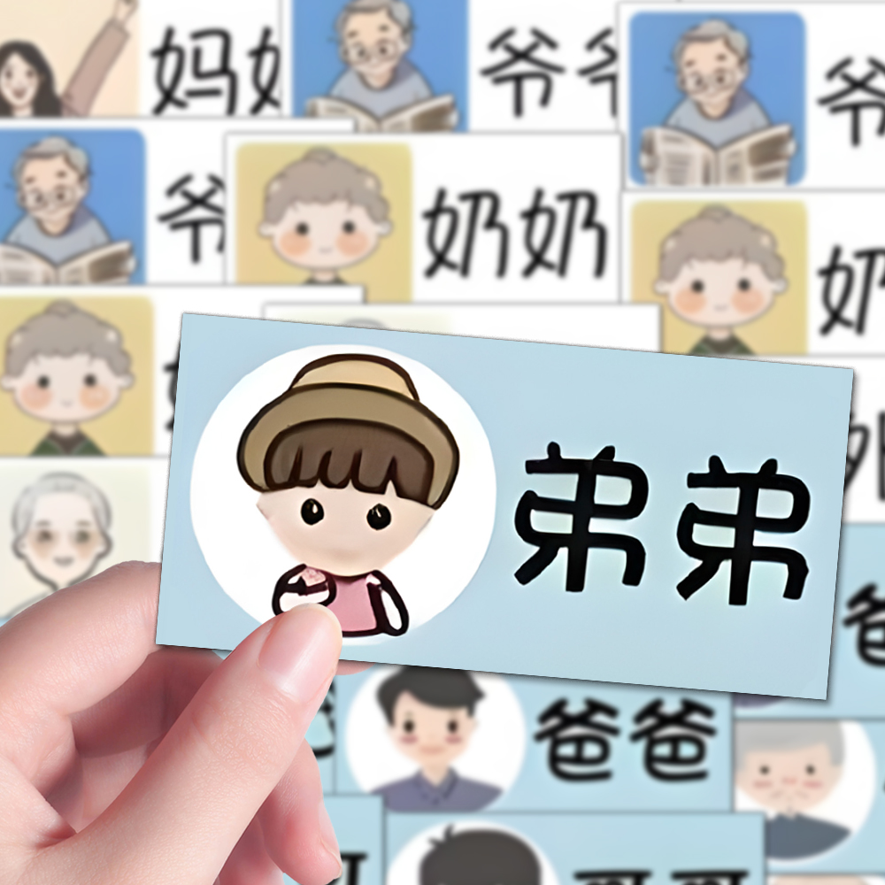 128张家庭成员分类标签贴纸卡通趣味幼儿启蒙学习装饰笔记本贴画图片