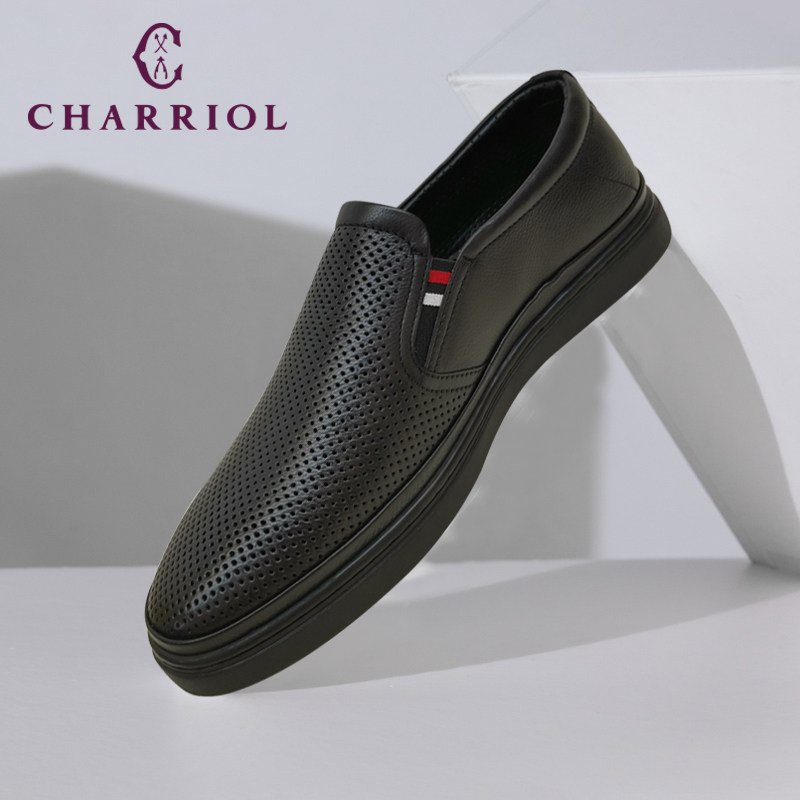 charriol夏利豪男鞋2021新款商务休闲鞋透气穿孔软底单鞋46y5122k