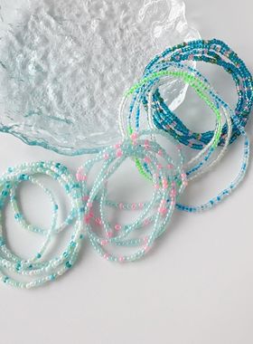 原创多层超优奶油米珠小众设计夏季简约百搭手链颈链项链