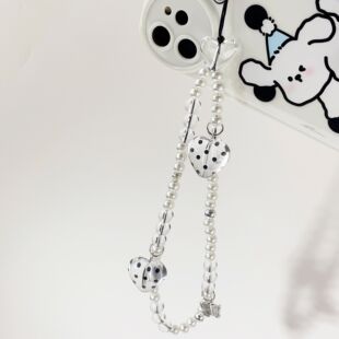 小众白色圆珠透明斑点爱心手工串珠手机链ccd相机挂绳实用钥匙链