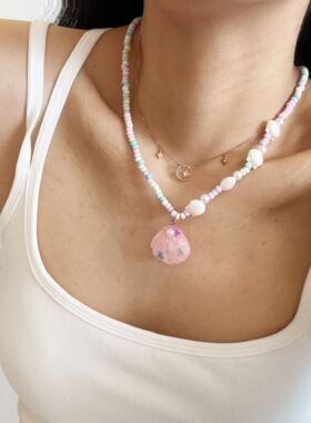 新款ins风贝壳磨砂串珠锁骨链