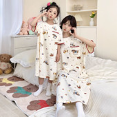 中大童家居服套装 儿童睡衣女睡裙夏季 夏天亲子母女装 纯棉短袖 薄款