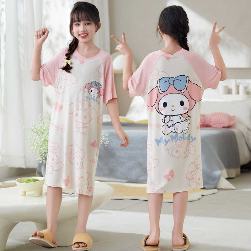 新款女童睡裙儿童夏季薄款短袖可爱美乐蒂中大童睡衣家居服可外穿