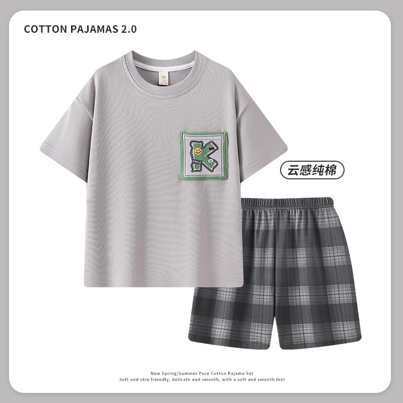 新款夏季短袖男士睡衣纯棉圆领男睡衣/家居服套装