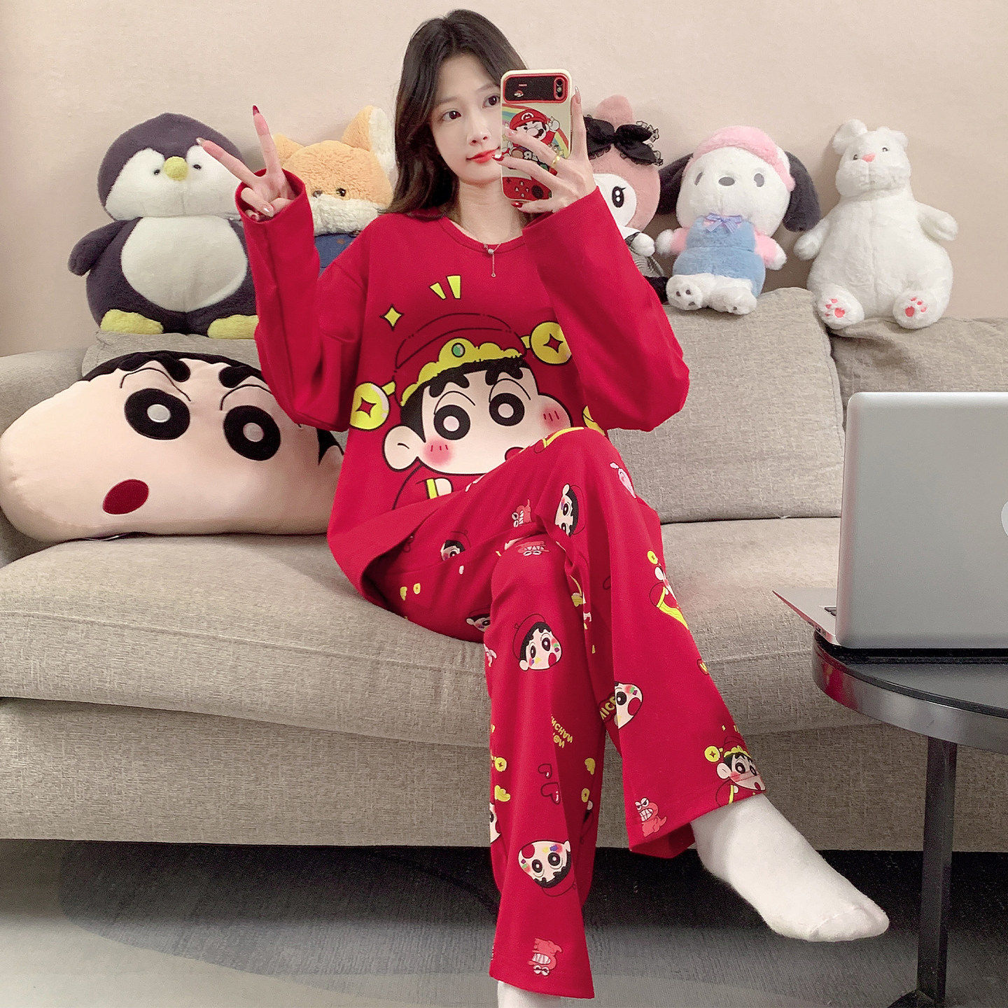 大红色睡衣女春秋纯棉长袖新婚结婚秋季薄款全棉喜庆本命年家居服,女士内衣/男士内衣/家居服,睡衣/家居服套装,淘宝优惠券,粉丝福利购,淘宝优惠卷