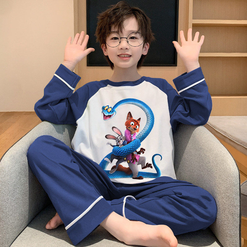 男童睡衣长袖纯棉春秋季新款儿童疯狂动物城套装男孩青少年家居服