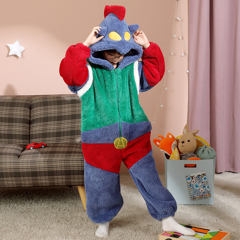 男童连体睡衣冬季法兰绒宝宝加绒加厚保暖睡袋珊瑚绒儿童家居服