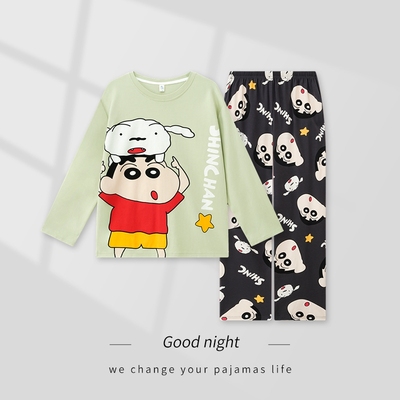 蜡笔小新纯棉男款睡衣长袖春秋季款学生大童青少年秋冬大码家居服