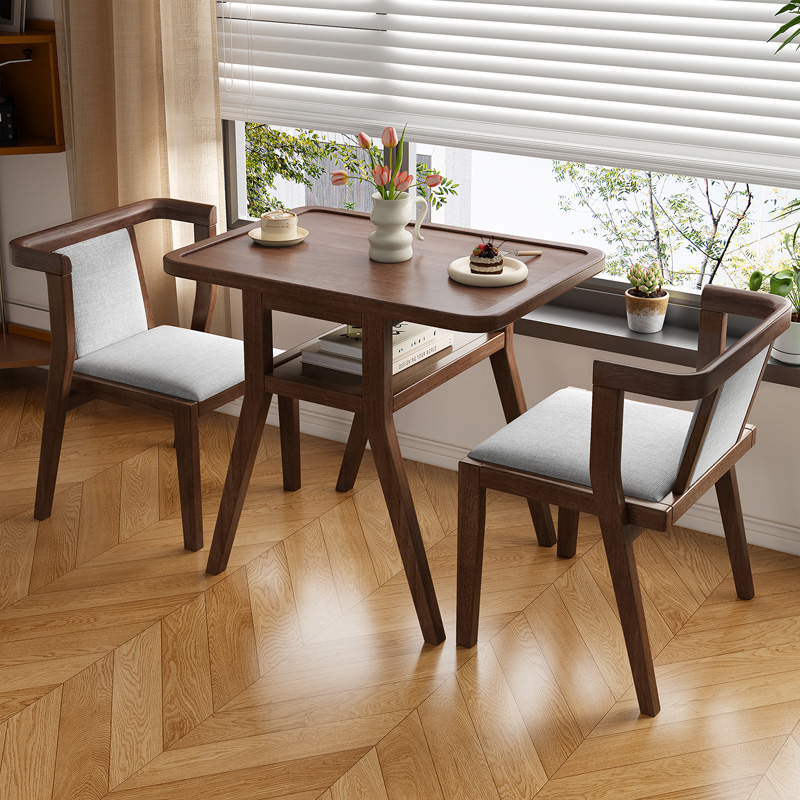 阳台休闲桌椅软包全实木小茶几一桌两椅套装小户型喝茶三件套整装