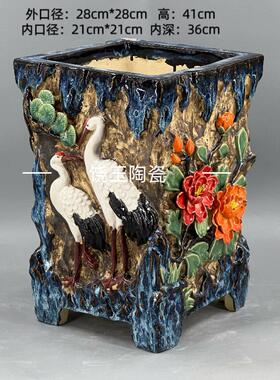 手工贴花岭南石湾盆花盆